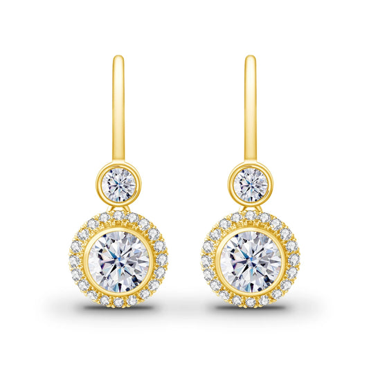 Damen-Moissanit-Tropfenohrringe aus Gelbgold mit Zertifikat 7 mm 2,4 Karat Gesamtgewicht