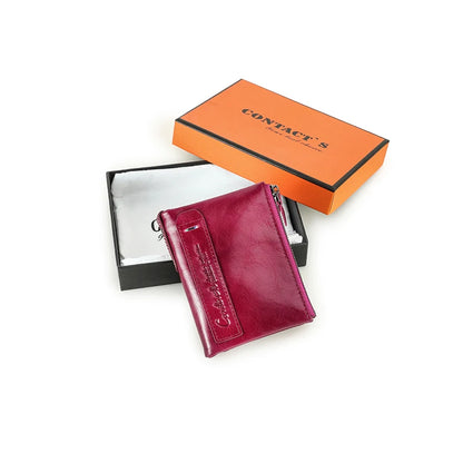 Damen Echtleder Geldbörse Bifold Luxus Retro Fotofächer Kartenhalter Reise Geschenk