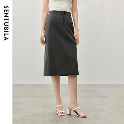 Damen Röcke im klassischen Twill-Design mit Schlitz und knielanger Länge