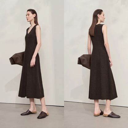 Damen V-Ausschnitt Strickkleid A-Linie ärmellos Herbst-Winter
