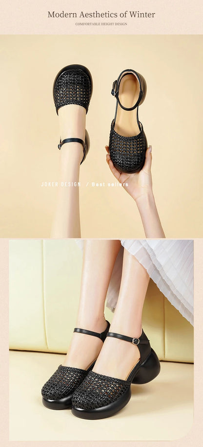 AIYUQI frauen Sandalen Retro 2025, Neue Sommer Römischen Weiblichen Sandalen Große Größe Woven Hohl High Heels Für Frauen