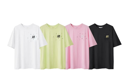 Damen T-Shirts im Minimalismus-Stil mit Stickerei und lässigen Ärmeln