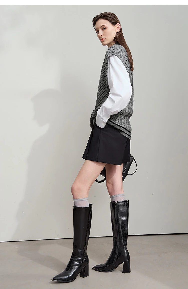 Damen-Halbrollkragen-Pullover ärmellos Weste Wolle-Mix Herbst