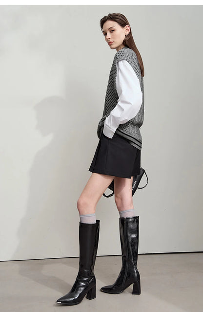 Damen-Halbrollkragen-Pullover ärmellos Weste Wolle-Mix Herbst