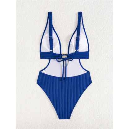 Damen Badeanzug tiefer V-Ausschnitt Cut-Out Monokini hoher Beinausschnitt 8 Farben