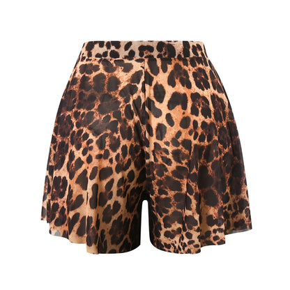 Damen-Badeanzug Leopard Langarm Shorts Set gepolstert einteilig