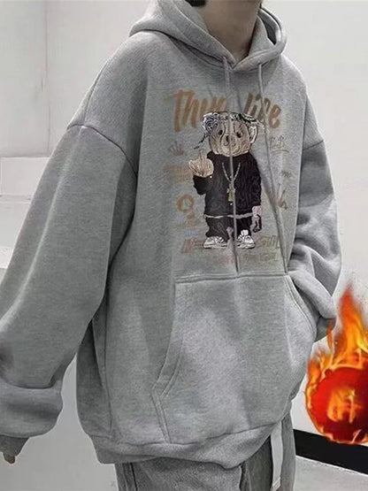 Herren Hoodie mit Herbst Anime Bär Grafik im Hip Hop Stil