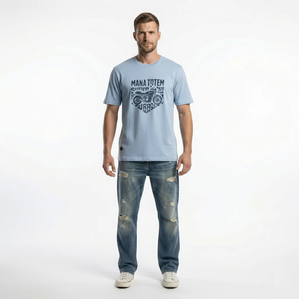 Komfortables Herren T-Shirt Mit Motorrad Druck In Reiner Baumwolle