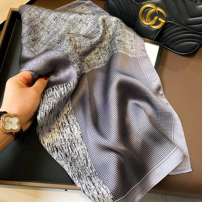 Damen Seidensatin Schal Tasche Kopf Bandana Halstuch bedruckt C