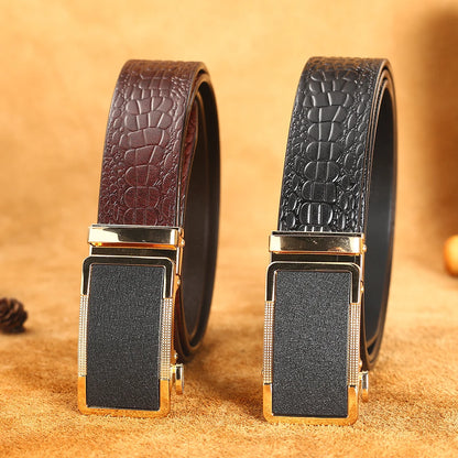 Herren Echtleder-Gürtel Business Luxus Krokodil Automatik-Schnalle 3,5 cm Top-Qualität