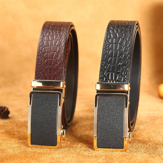 Herren Echtleder-Gürtel Business Luxus Krokodil Automatik-Schnalle 3,5 cm Top-Qualität