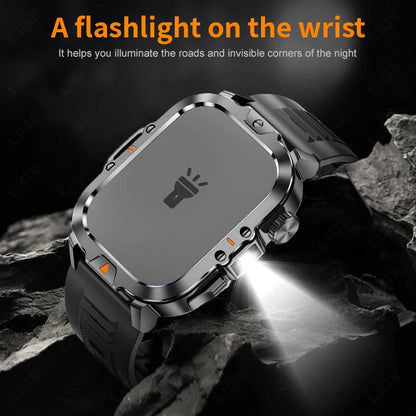 LIGE Neue Smart Watch 2,01" HD Display Taschenlampe Bluetooth Anruf 410mAh Batterie Robuste Smartwatch Wasserdichte Smart Armband