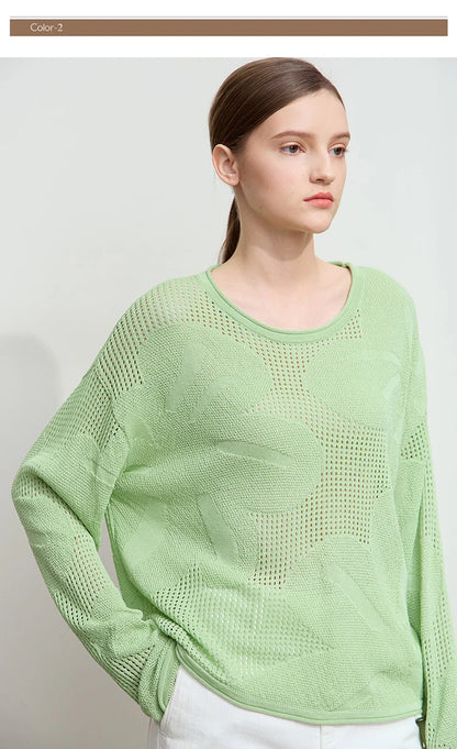 Damen-Rundhalspullover Aushöhlung Jacquard Viskose locker Frühling