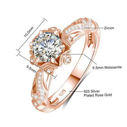 Damen-Halo-Verlobungsring im Viktorianischen Filigran-Design, 18K Goldplattiert Moissanit