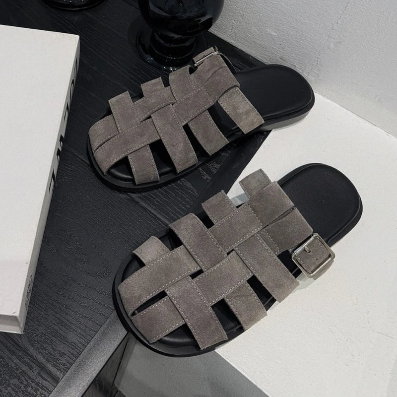 AIYUQI Frauen Geschlossene Zehen Hausschuhe Nicht-slip Schwein Käfig Woven Hausschuhe Für Frauen Große Größe Echtes Leder Sommer Weibliche hausschuhe