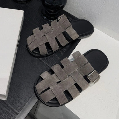 AIYUQI Frauen Geschlossene Zehen Hausschuhe Nicht-slip Schwein Käfig Woven Hausschuhe Für Frauen Große Größe Echtes Leder Sommer Weibliche hausschuhe