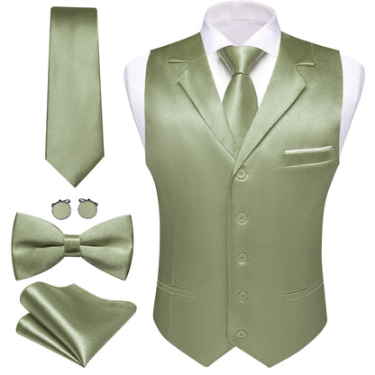 Elegantes Herren Anzugweste-Set in Olivgrün mit Krawatte, Fliege, Einstecktuch