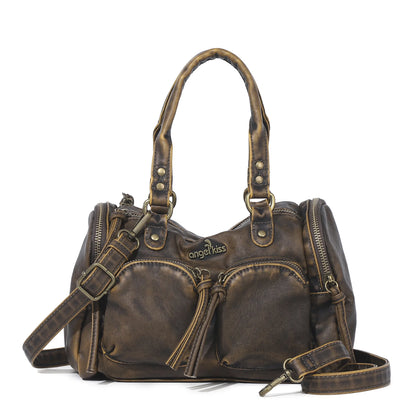 Damen-Handtasche Mit Top-Griff Und Reißverschluss Aus PU-Leder In Vintage-Optik Und Viel Stauraum