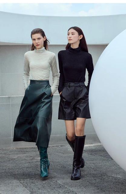 Damen-Rollkragenpullover Wolle Slim einfarbig Büro Winter