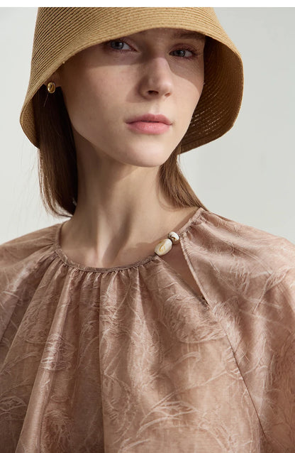 Damen T-Shirt im minimalistischen Sommer-Stil mit Kordelzug und Rundhalsausschnitt