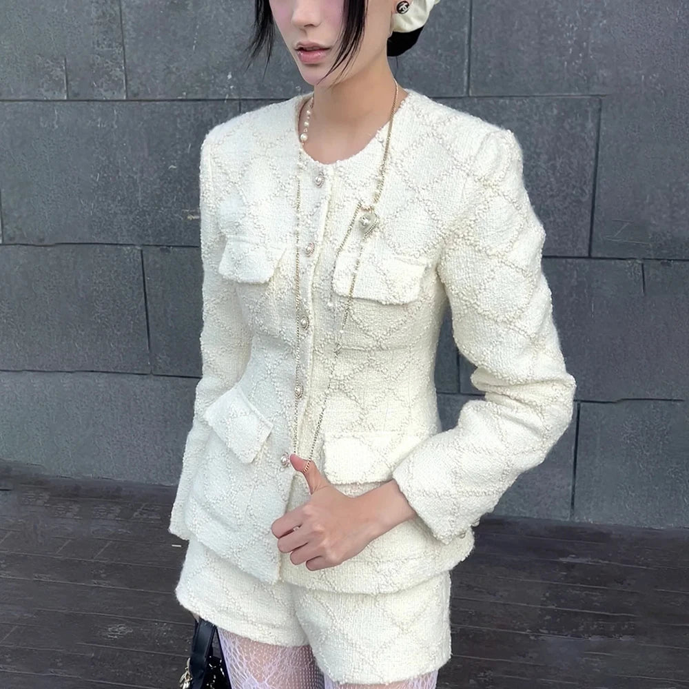 Damen-Blazer mit Rüschen und Patchwork-Design, langärmelig und mit Reverskragen – ideal für den Alltag