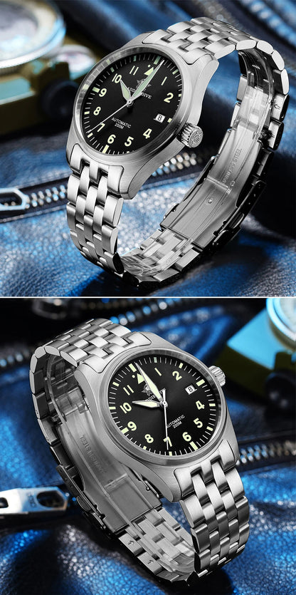 AD2519 Herren Klassik-Automatikuhr 200m 316L Edelstahl C3 Leuchtzeiger Vintage