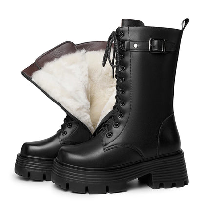 AIYUQI Women's Winter Shoes 2025 New Genuine Leather Women's Biker Boots Large Size 41 42 43 Warm Platform Women's Snow Boots