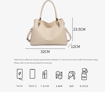 Damen Schultertasche aus echtem Leder mit Diamantprägung und Luxusdesign
