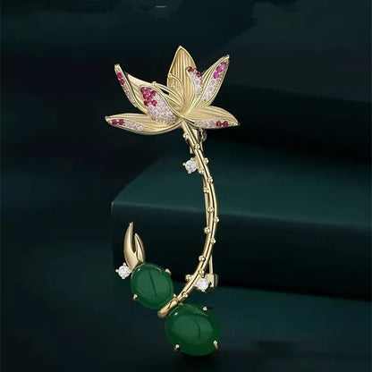 Brosche Blume Perle Emaille Kristall Tropföl Klassisch elegant Damen