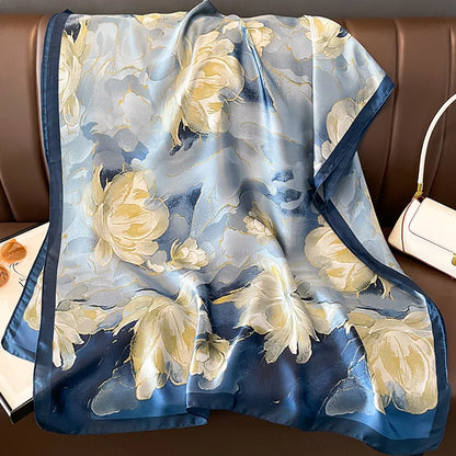 Damen Seidenschal groß Sommer Strand Hijab Turban Foulard Bandana Sonnenschutz