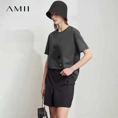 Damen T-Shirt im College-Stil aus leicht elastischem Lyocell mit minimalistischen Druck
