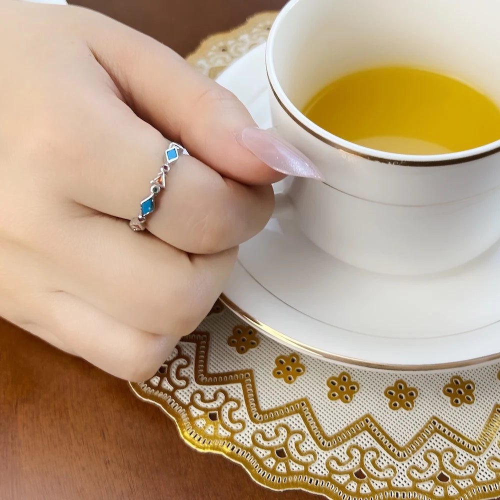 Damen-Ring bunte Steine Türkis Böhmen Sommer aus Sterlingsilber
