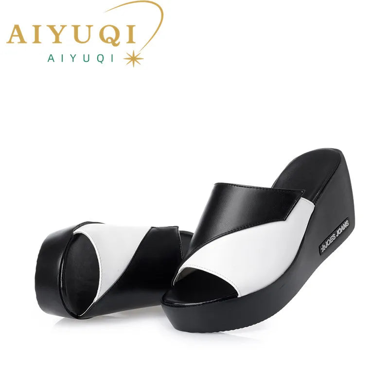 Aiyuqi Frau Plattform Flip Flops neue Sommer Frauen Echt leder Slipper High Heel Schuhe große Größe 41 42 43 Frauen Slipper
