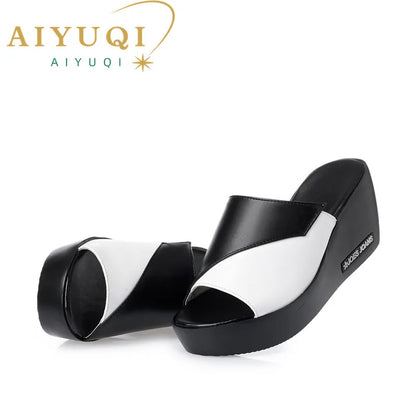 Aiyuqi Frau Plattform Flip Flops neue Sommer Frauen Echt leder Slipper High Heel Schuhe große Größe 41 42 43 Frauen Slipper