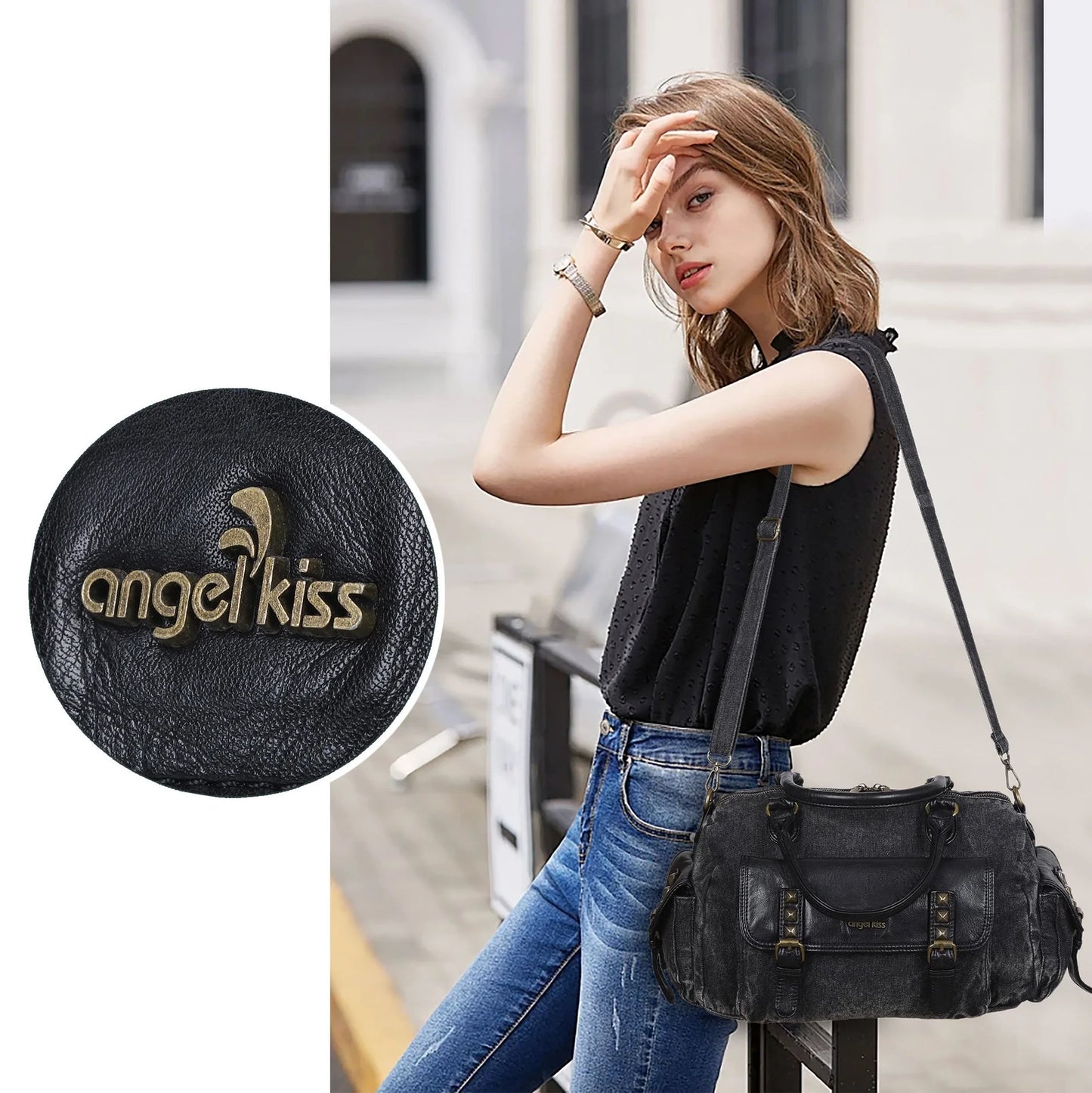 Damen-Satchel-Tasche Aus Denim Mit Obergriff Großes Fassungsvermögen Alltagstauglich