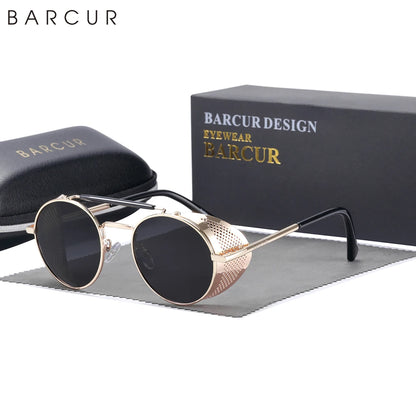 Sonnenbrille Steampunk rund Retro polarisiert Vintage Herren Damen B