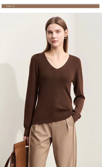 Damen V-Ausschnitt Pullover Wolle-Seide Slim Pendler Herbst