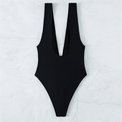 Damen-Badeanzug Knotendetail tiefer V-Ausschnitt rückenfrei High-Cut