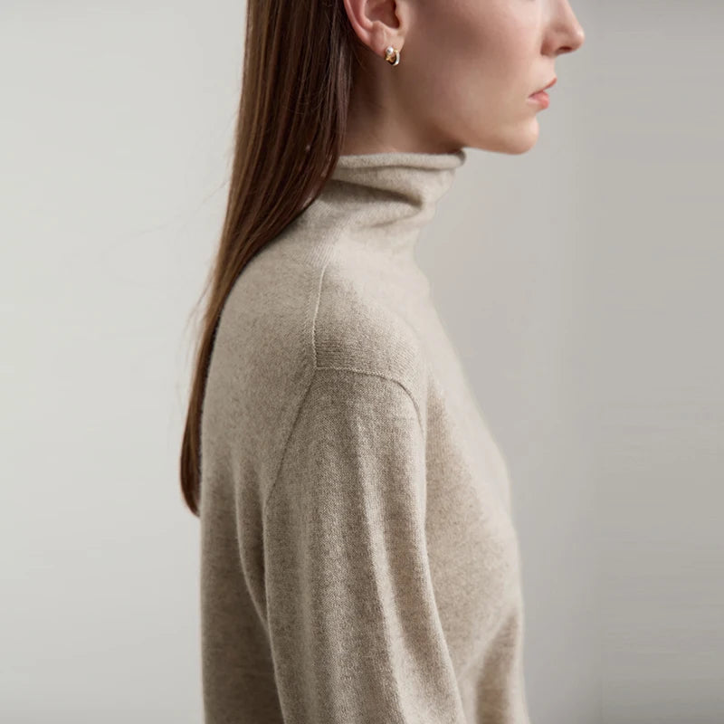 Damen-Rollkragenpullover Wolle-Kaschmir warm elegant Herbst-Winter