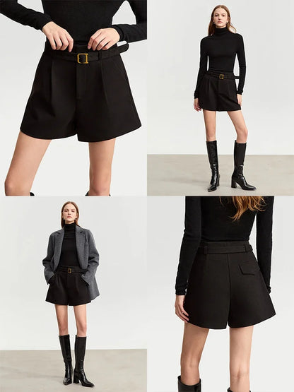 Damen Shorts im minimalistischen Stil mit Gürtel und solider Vintage-Optik