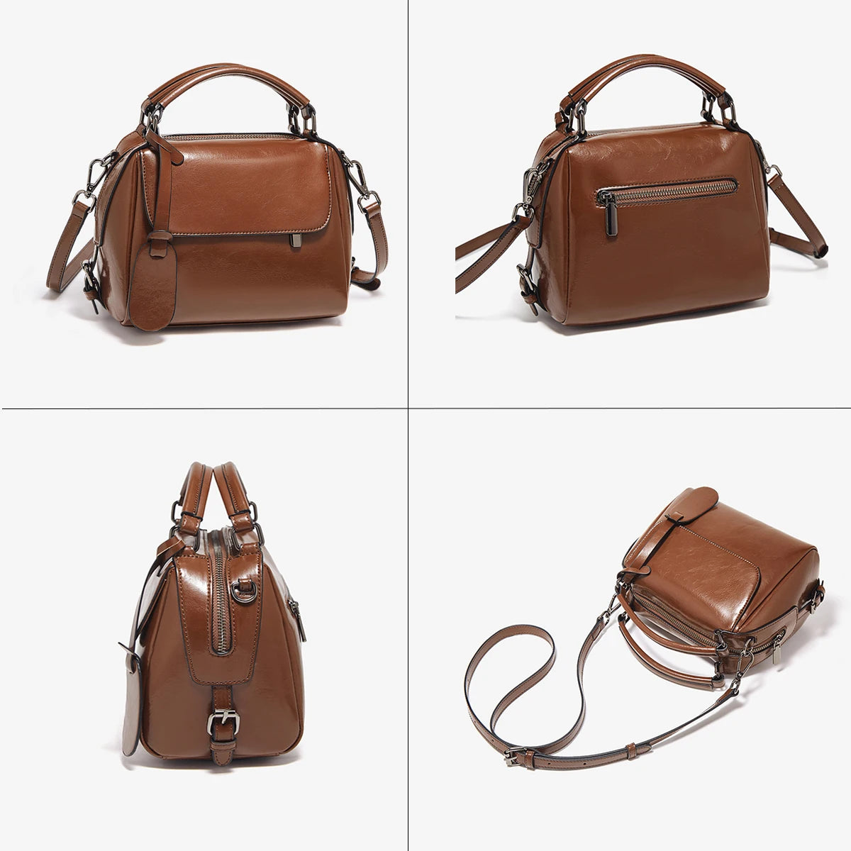 Damen Handtasche aus Spaltleder im Retro-Luxus-Design als Umhängetasche