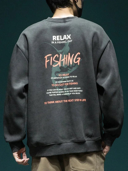 Herbst Cartoon Angeln Grafik Sweatshirts Hombre Hip Hop Mode Brief Crewneck Pullover Hoodies lässig y2k Streetwear Kleidung