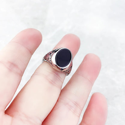 Damen-Ring ovaler Siegel schwarz Vintage aus Sterlingsilber