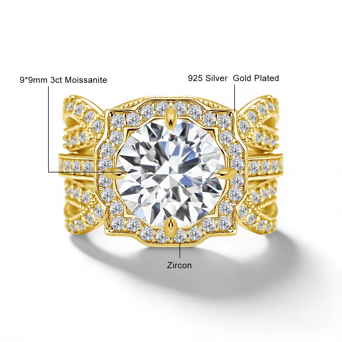 Damen-Verlobungsring-Set Mit Moissanit 3-Karat Im Halo-Design für Verlobung und Alltagsglanz