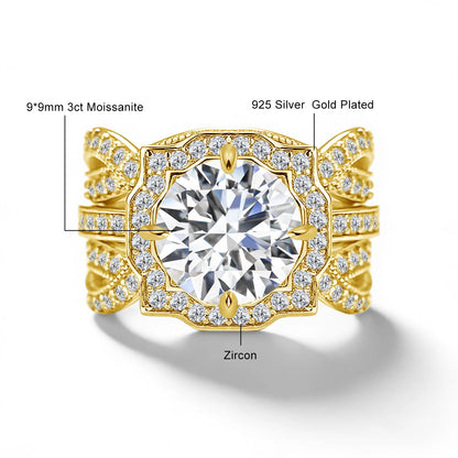 Damen-Verlobungsring-Set Mit Moissanit 3-Karat Im Halo-Design für Verlobung und Alltagsglanz