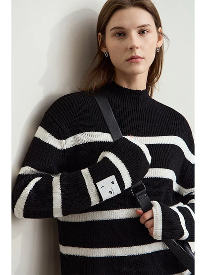 Damen-Strickjacke Streifen Stehkragen Kontrastfarben locker Weihnachten Winter