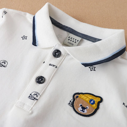 Jungen Polos hirt neue hochwertige Baumwolle Frühling Herbst Langarm Cartoon bestickte Top Kinder Freizeit kleidung