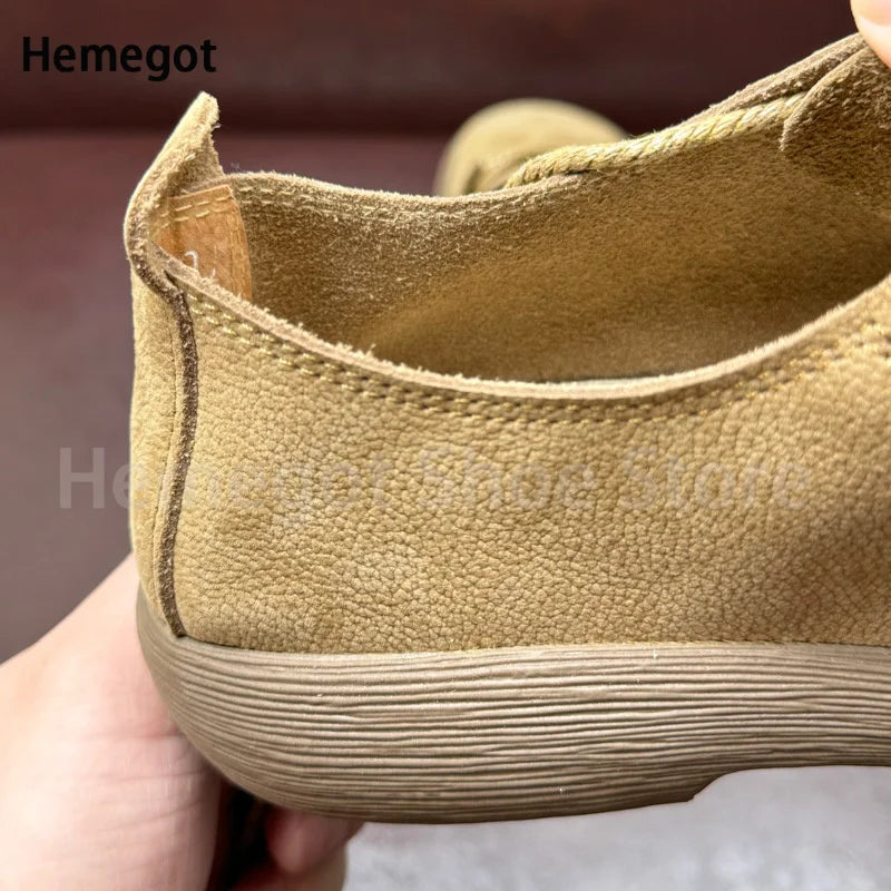 Big Round Toe Men's Shoes Soft Leather Soft Soled Flats Breathable Durable Casual Shoes Handmade Lace-Up Shoes Men's Shoes