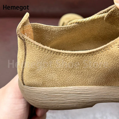 Big Round Toe Men's Shoes Soft Leather Soft Soled Flats Breathable Durable Casual Shoes Handmade Lace-Up Shoes Men's Shoes