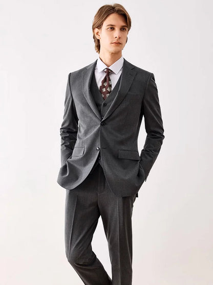 Herrenanzug-Set mit Blazer und Hose, dünner Stoff, lässiger Stil, ideal für Frühling und Herbst, in Khaki oder Schwarz, einreihig, perfekt für Hochzeiten und festliche Anlässe.